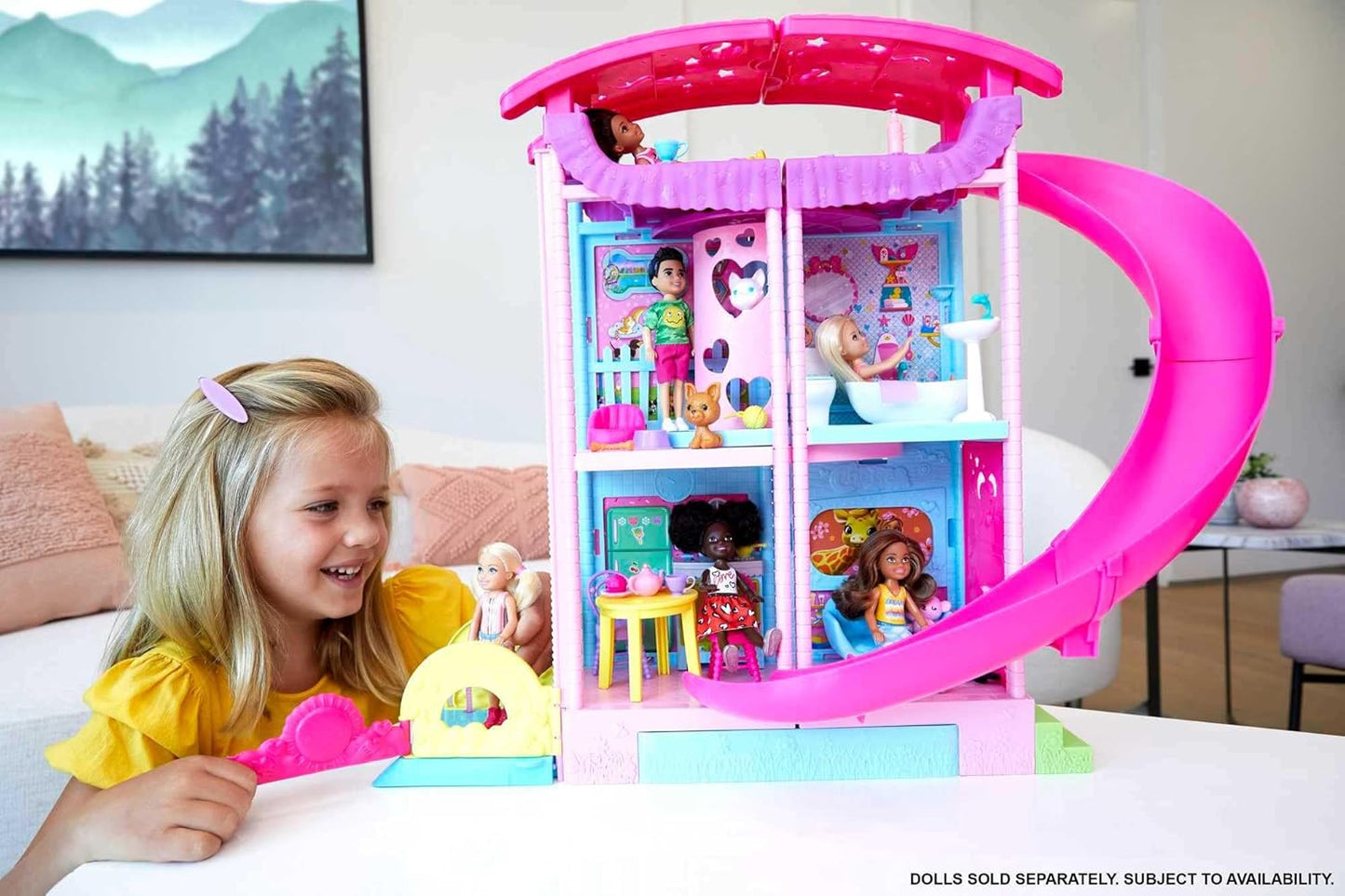 Barbie Chelsea Playhouse Convertible Playhouse with Slide and Acessories 3 Years Girl Doll House