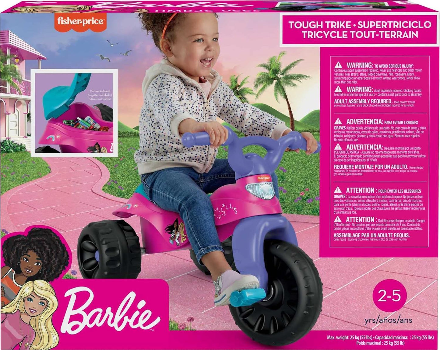 Barbie Fisher-Price Tricycle with Handlebar Grips and Storage Area