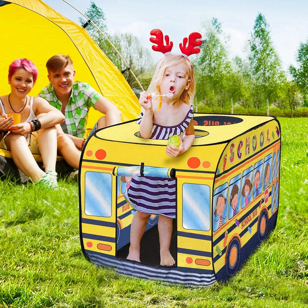 School Bus Play Tent House For Kids Out Door Playing Toy With 100 Balls