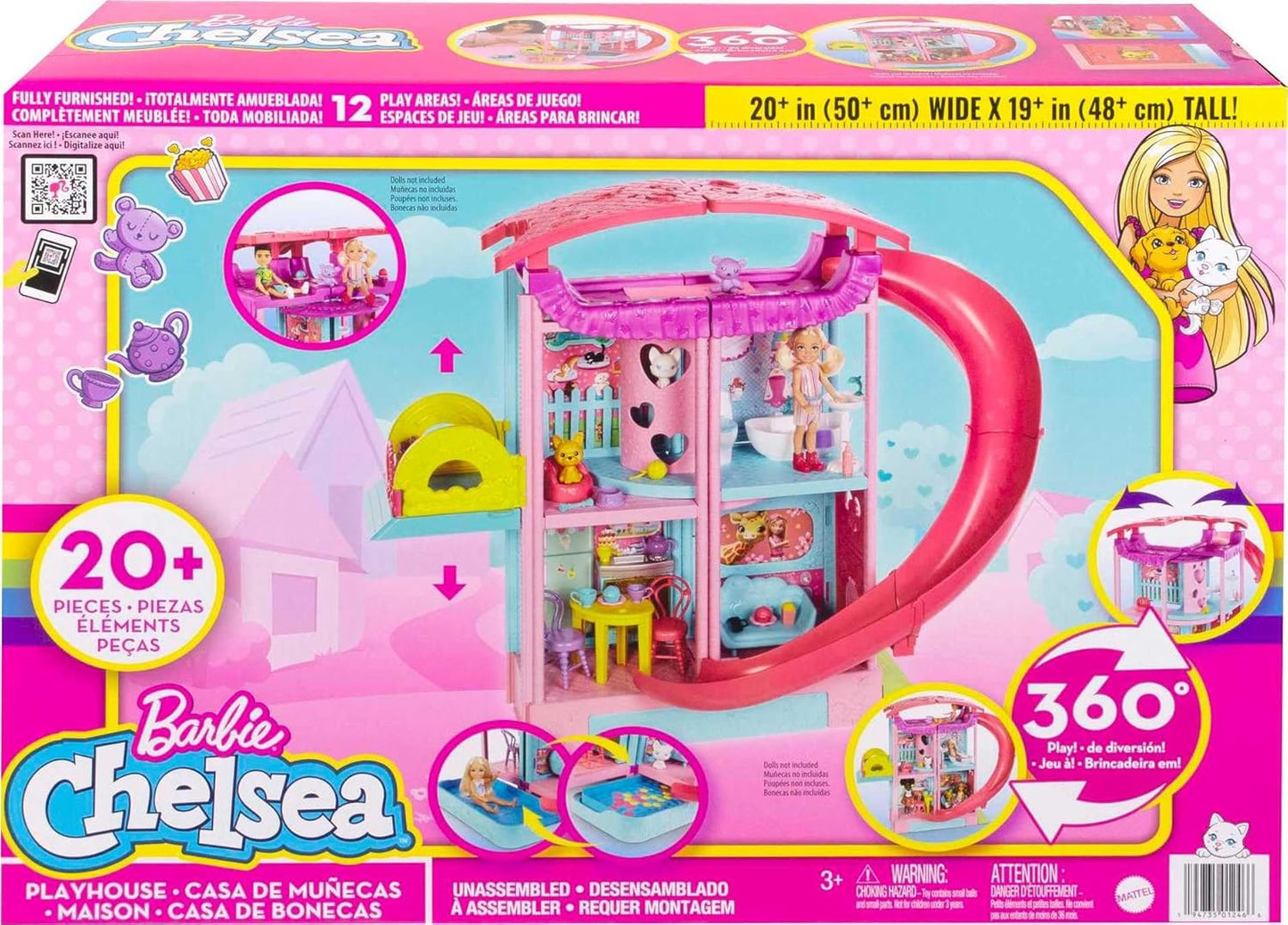 Barbie Chelsea Playhouse Convertible Playhouse with Slide and Acessories 3 Years Girl Doll House