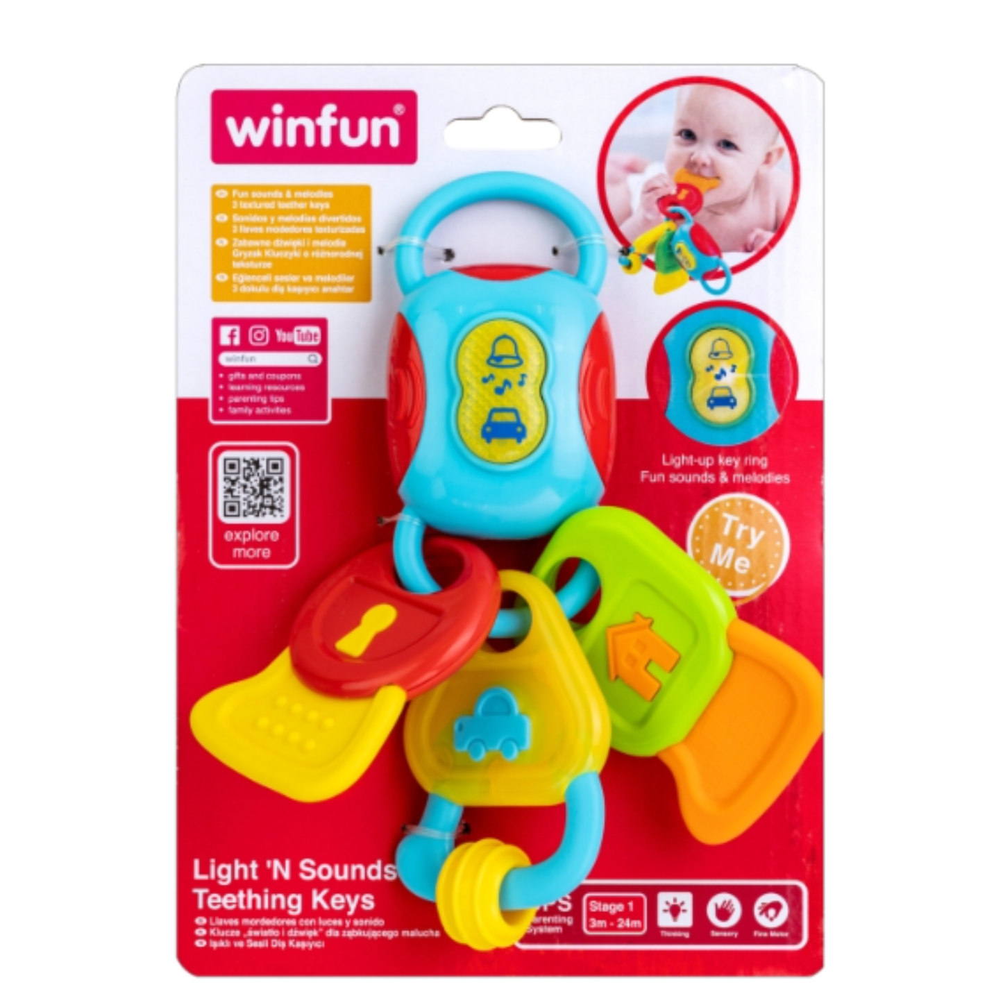 Winfun Light 'N Sounds Musical Teething Keys Music Toy For New Born Baby 0-6 Month Baby Teething Toy