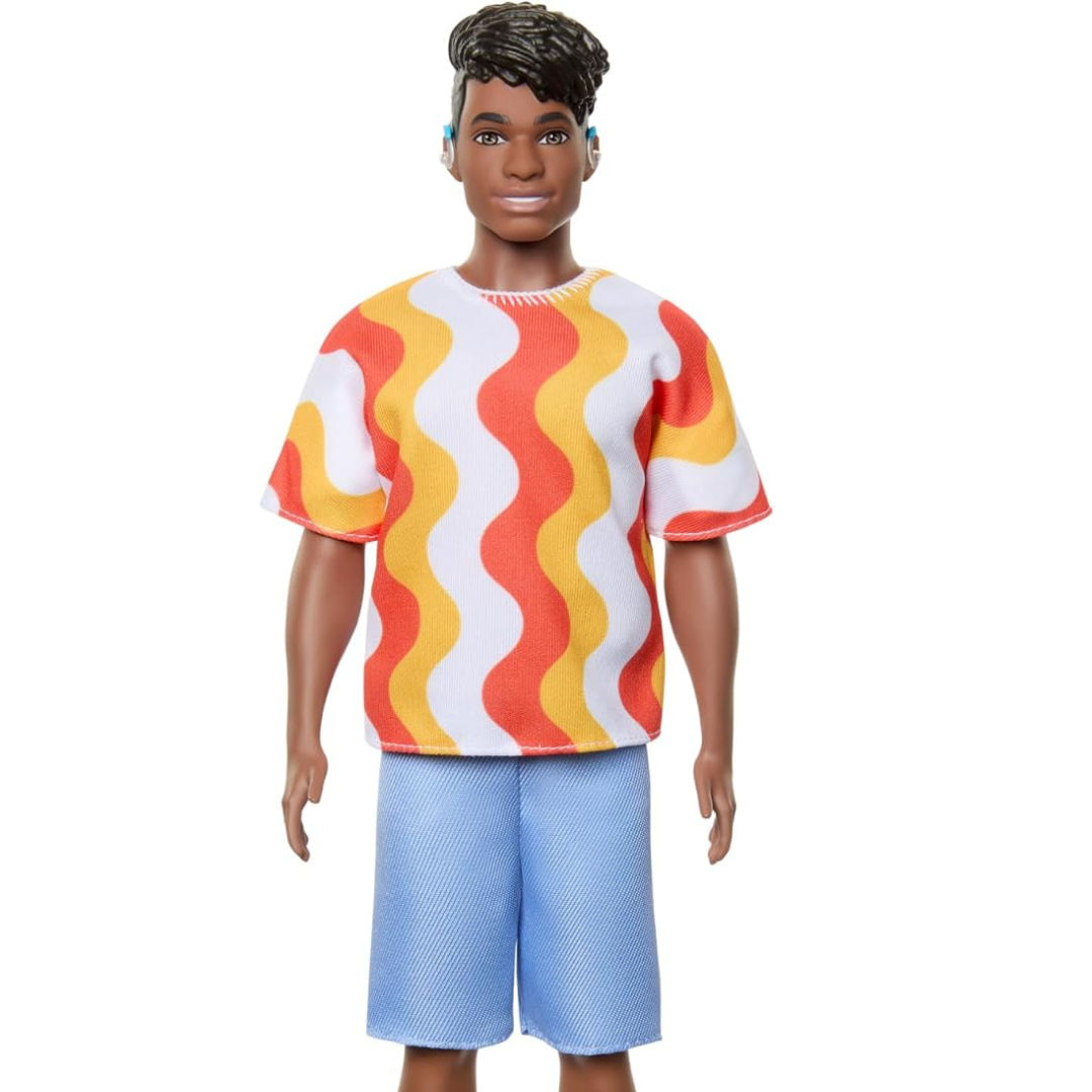 Barbie Fashionistas Ken Doll with Hearing Aids Removable Orange Pattern Shirt Shorts
