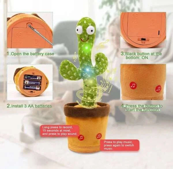 Dancing Cactus Toy Rechargeable with Music Lights Voice Repeat Toys for Kids Entertainment