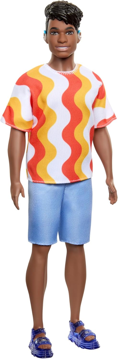 Barbie Fashionistas Ken Doll with Hearing Aids Removable Orange Pattern Shirt Shorts
