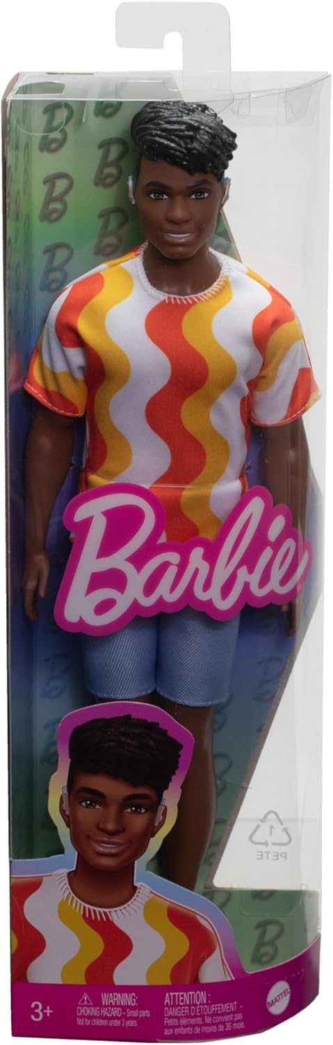 Barbie Fashionistas Ken Doll with Hearing Aids Removable Orange Pattern Shirt Shorts
