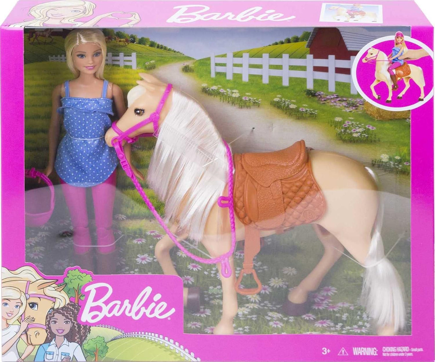 Barbie Playet with Blonde Fashion Doll Riding Outfit & Hourse FXH13