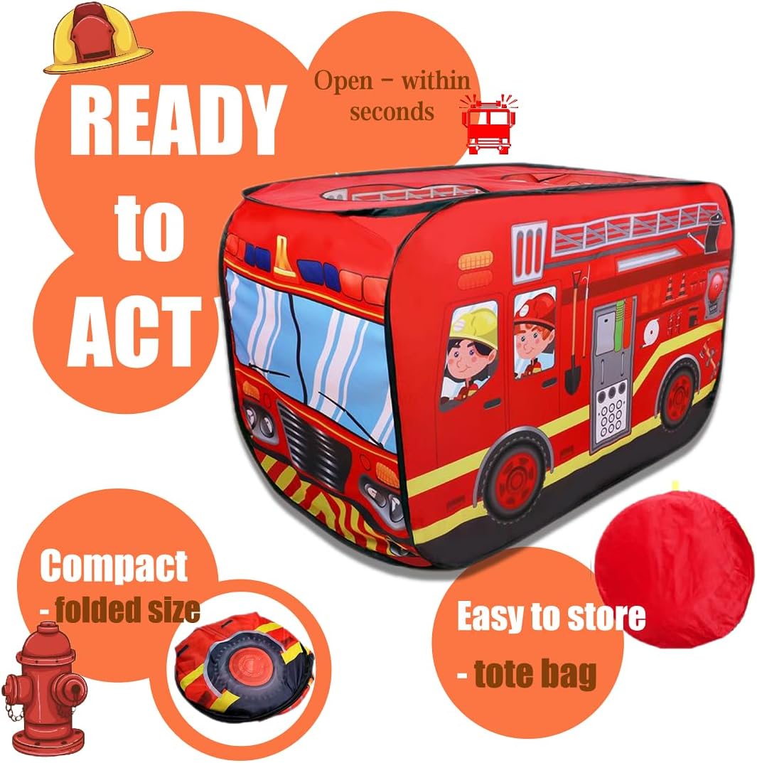 Fire Truck Play Tent House With 100 Balls Indoor Tent Outdoor Toy For Kids