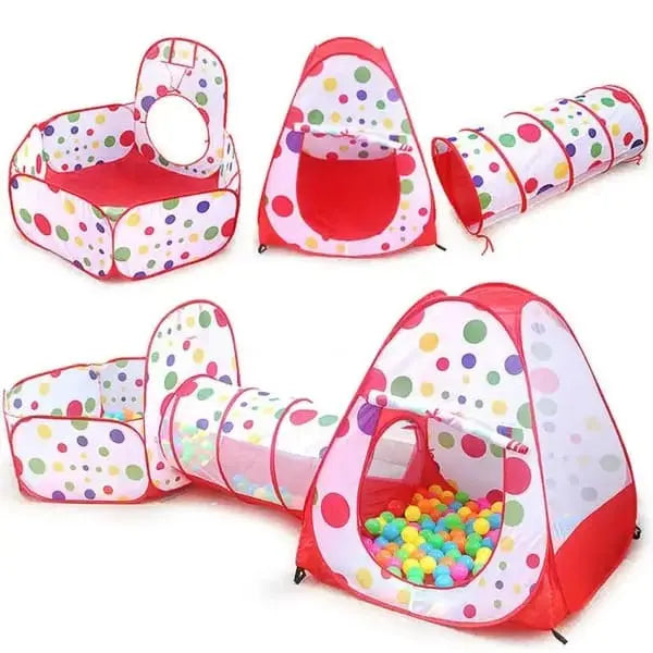 3 in 1 Tunnel Tent House For Kids With 50 Soft Balls