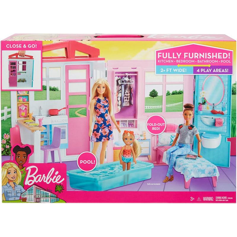 Barbie Pool Dollhouse Portable Single Story Playset For Girls