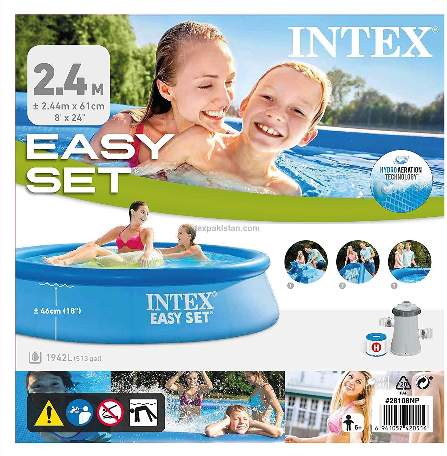 INTEX Easy Set Pool 8'' x 24" With Filter Pump "H" And Air Pump Free