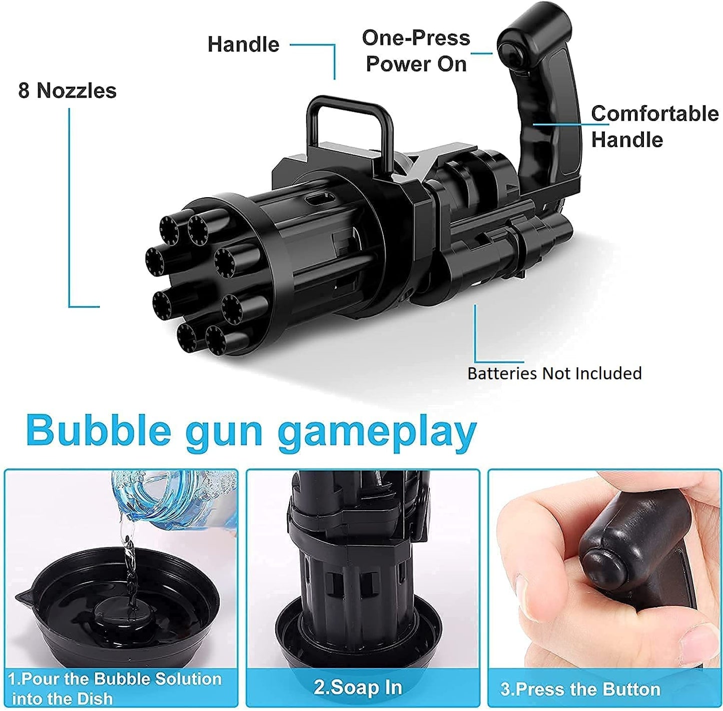 8 Hole Electric Bubble Gun for Kids with Soap Solution Indoor and Outdoor Toys(Colour May Vary)