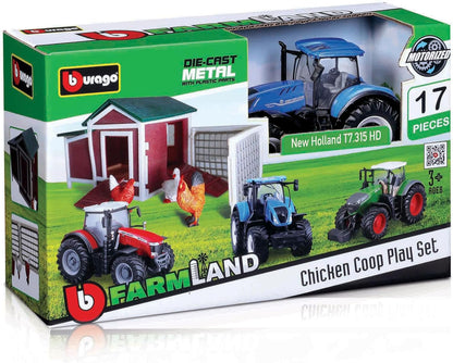 Bburago Chicken COOP Playset FarmLand Playset For Kids With Tractor