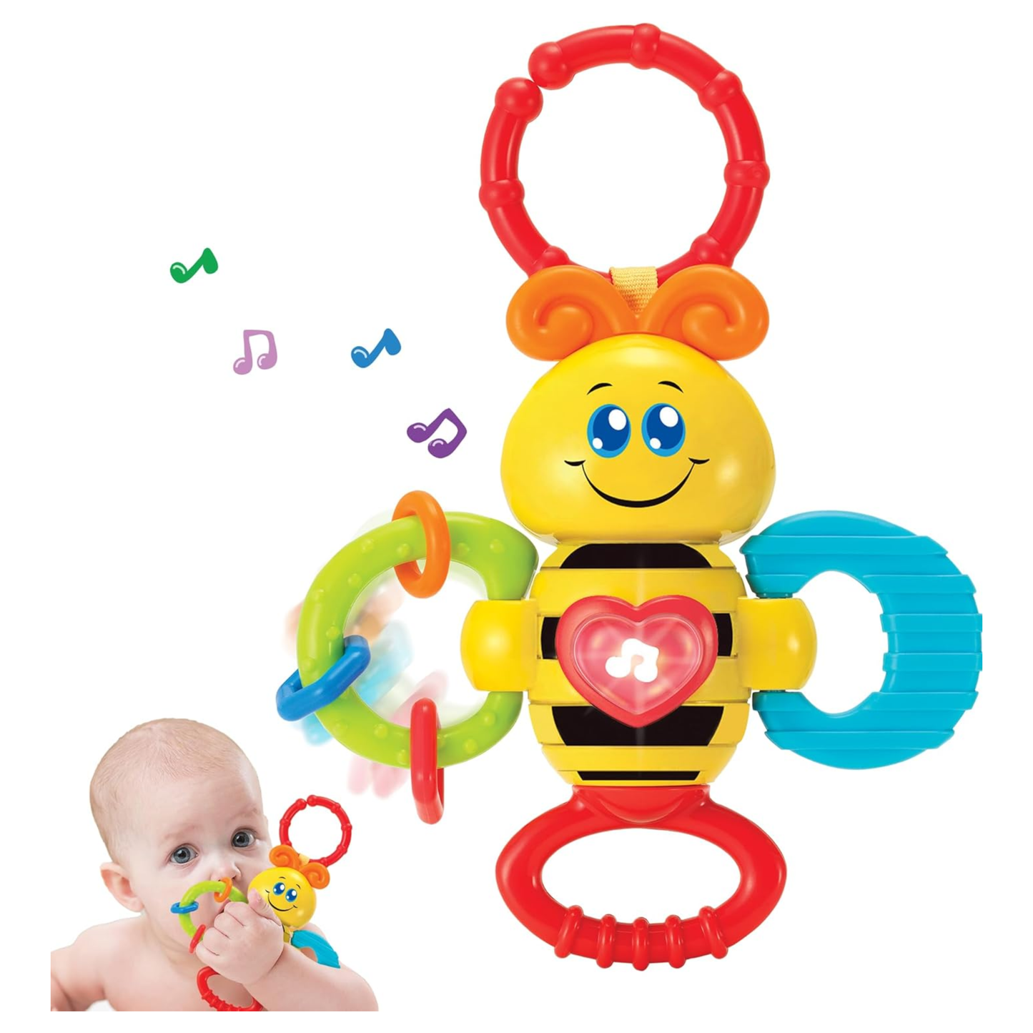 Winfun Light-up Twisty Rattles Musical Bee Teething Ring for Toddlers Music Teether For Todler