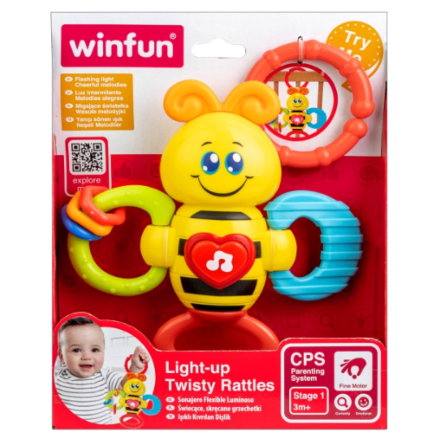 Winfun Light-up Twisty Rattles Musical Bee Teething Ring for Toddlers Music Teether For Todler