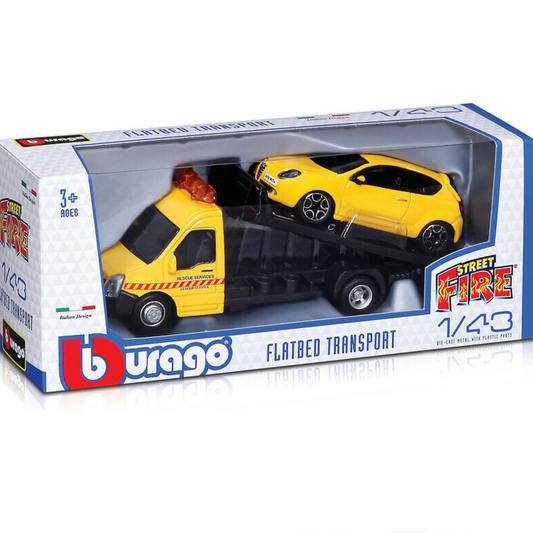 Bburago 1:43 Street FIRE Flatbed Transport Truck Toy For Kids Assorted(Colour And Design May Vary)