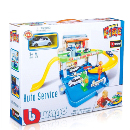 BBurago Auto Service 1.43 Scale Playset With One Car Playset For Kids