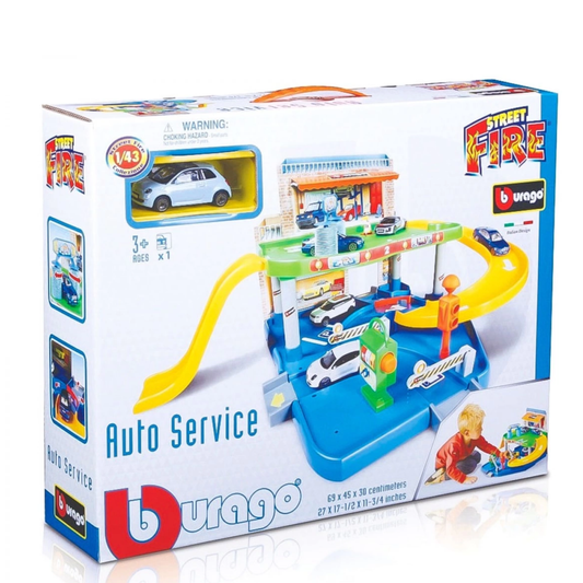 BBurago Auto Service 1.43 Scale Playset With One Car Playset For Kids