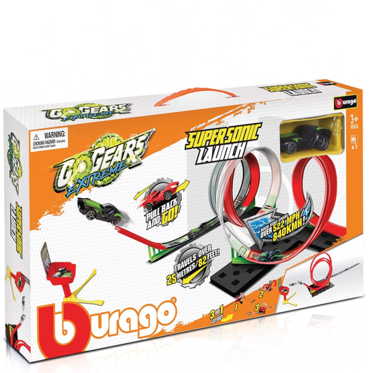 Bburago Go Gears trase Extreme Supersonic Launch Playset For Kids Track Toy with Car