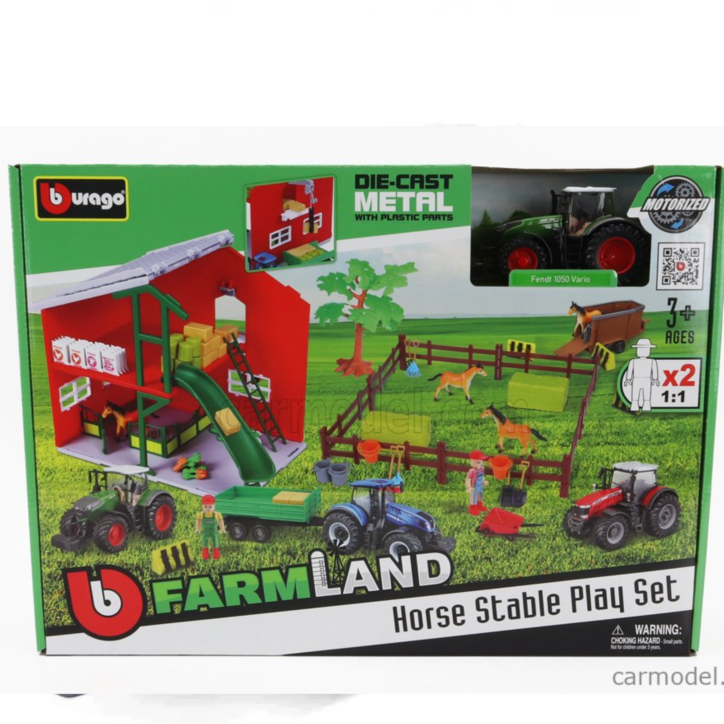 Bburago Farmland House Stable Playset For Kids WIth Holland Tractor
