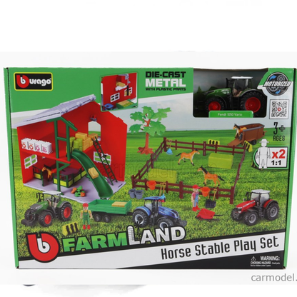 Bburago Farmland House Stable Playset For Kids WIth Holland Tractor