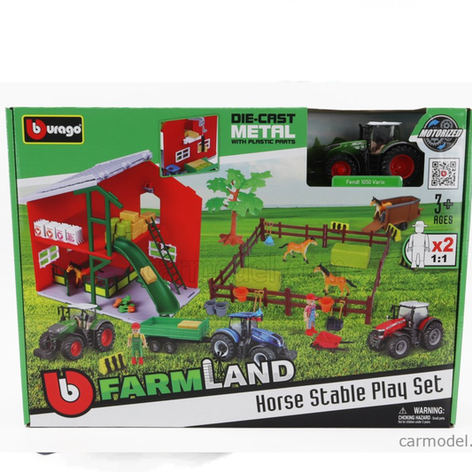 Bburago Farmland House Stable Playset For Kids WIth Holland Tractor