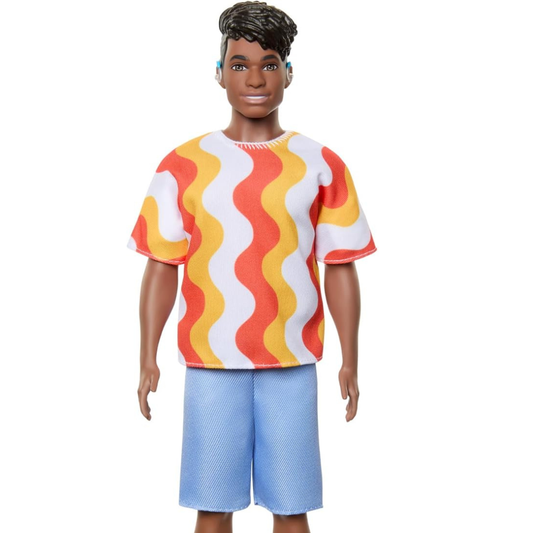 Barbie Fashionistas Ken Doll with Hearing Aids Removable Orange Pattern Shirt Shorts