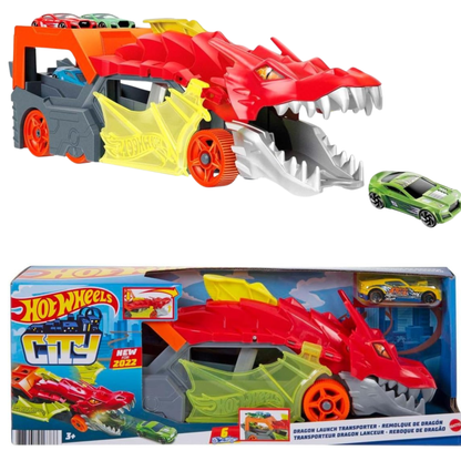Hot Wheels City Toy Car Track Set Dragon Launch Transporter Hot Truck Set