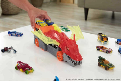 Hot Wheels City Toy Car Track Set Dragon Launch Transporter Hot Truck Set