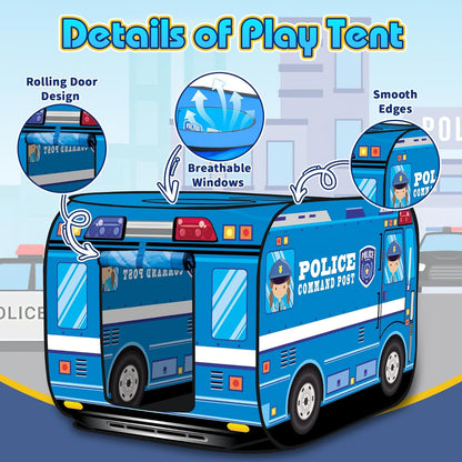 Police Car Tent House Kids Play Tent For Boys and Girls Indoor Outdoor Activity Equipment